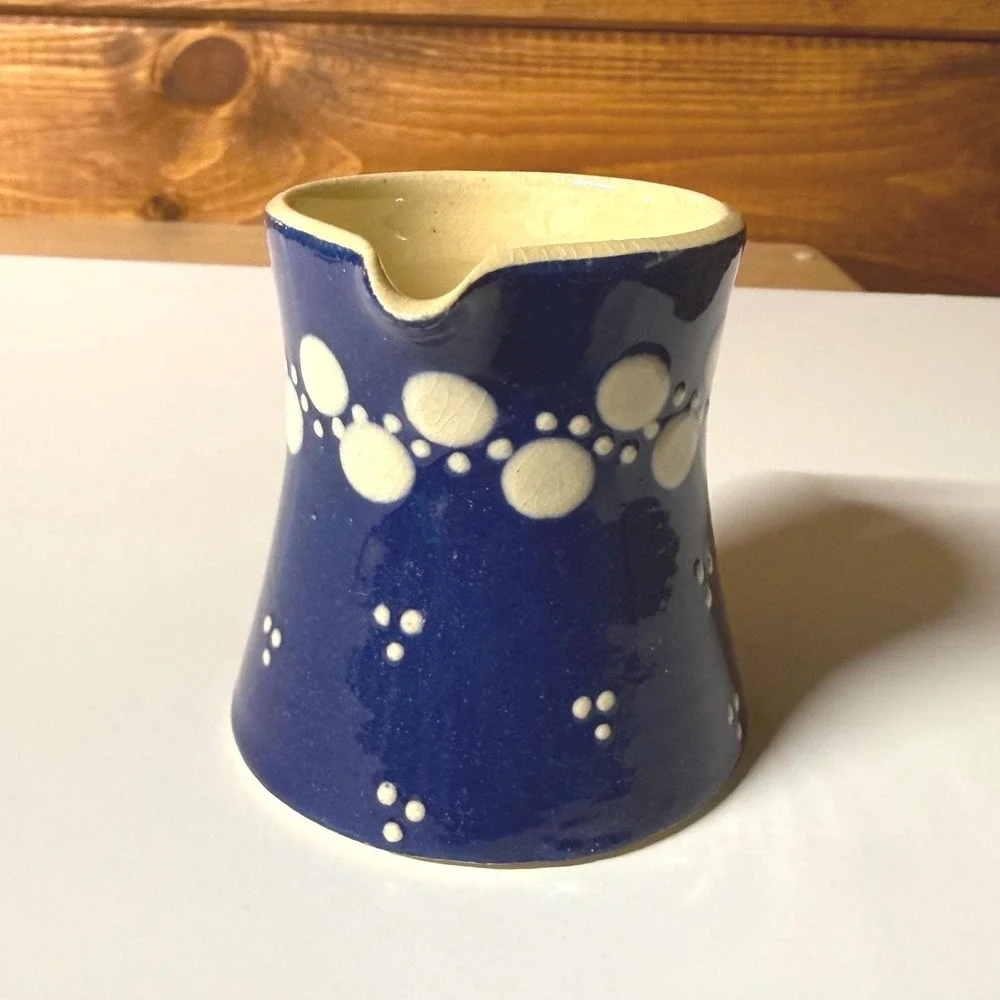 Vintage West German Stoneware Creamer | Cobalt Blue White Dot | Neiman Marcus